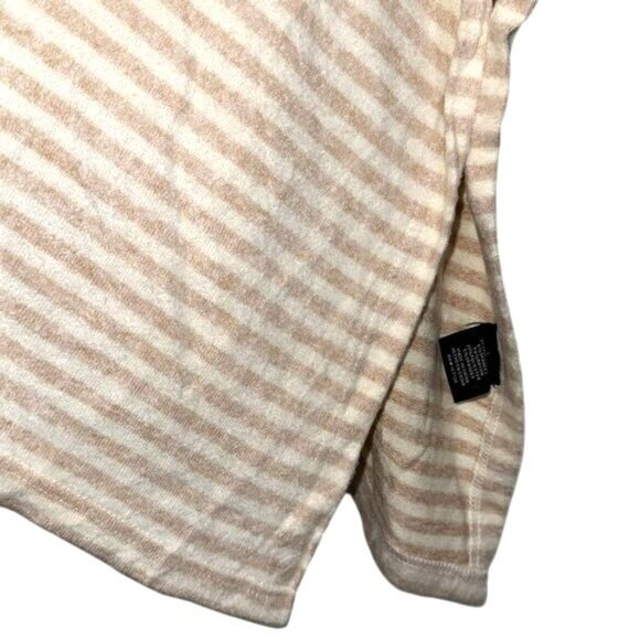 Striped Beige & White Hooded Poncho By Mesh + Lace L Polyester/Rayon/Spandex Ble - Picture 6 of 9